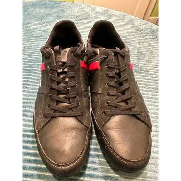 Lacoste Men's Black Sneakers with Red Stripe Size 12 - Narrow Fit - Picture 2 of 5